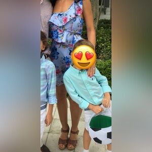 Willow & Clay Blue Floral Ruffle Blouse